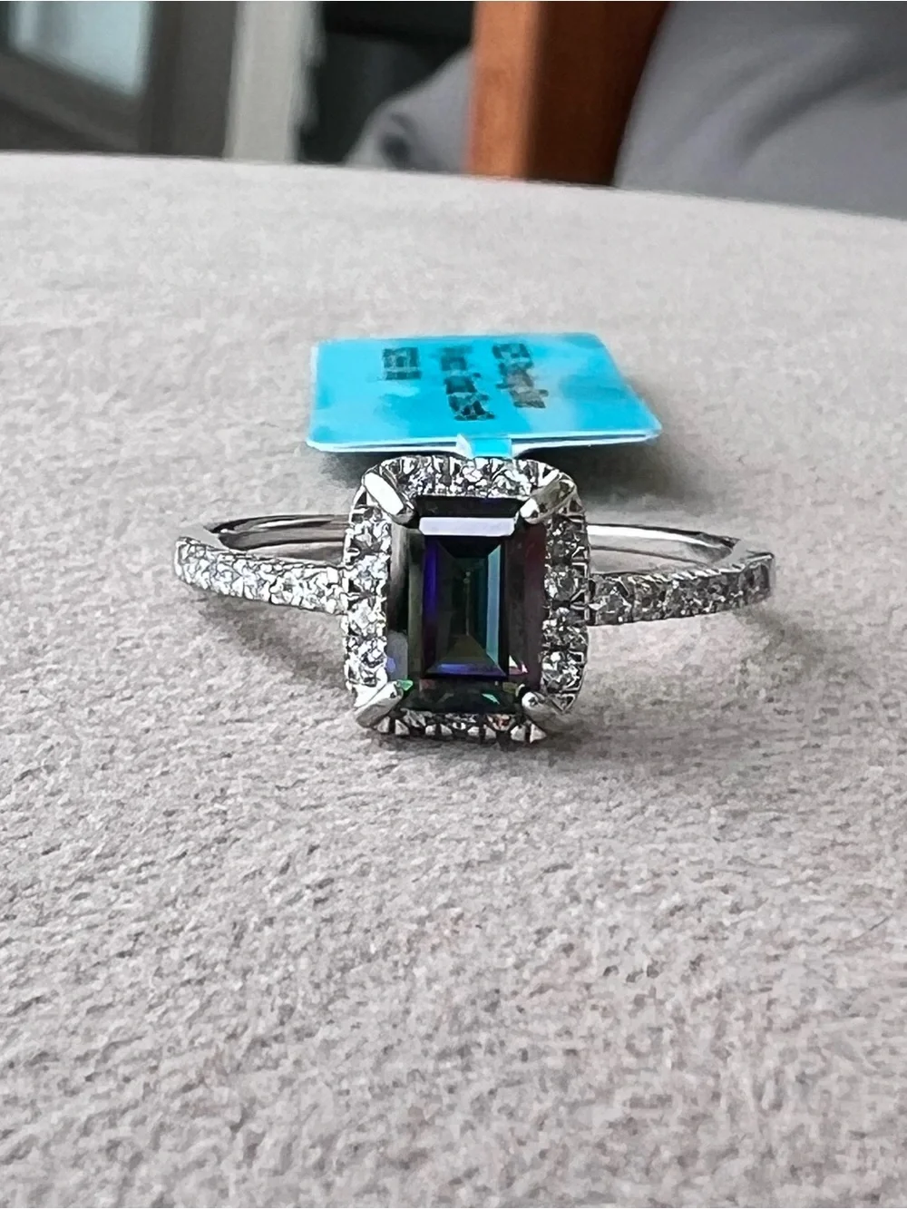 Rhodium Plated Sterling Silver Mystic Topaz Halo Solitaire Ring Size 9